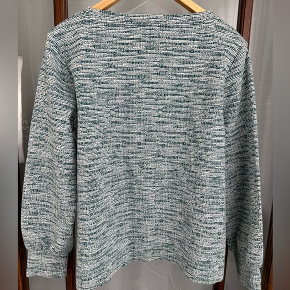 Talbots Knit Pullover Top Textured Size Large Cotton Green Button Long Sleeve - Picture 4 of 7